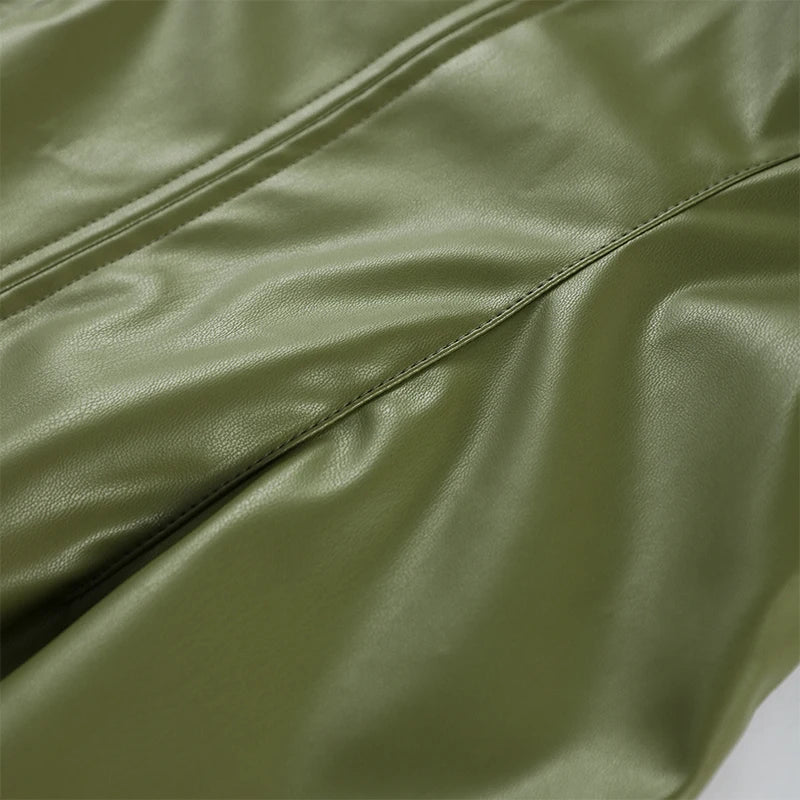 Stylish Leather Solid Jacket Pants Set Women Stand Collar Zipper Coat Loose Trousers Sets Female 2025 Autumn Fashion Streetwears