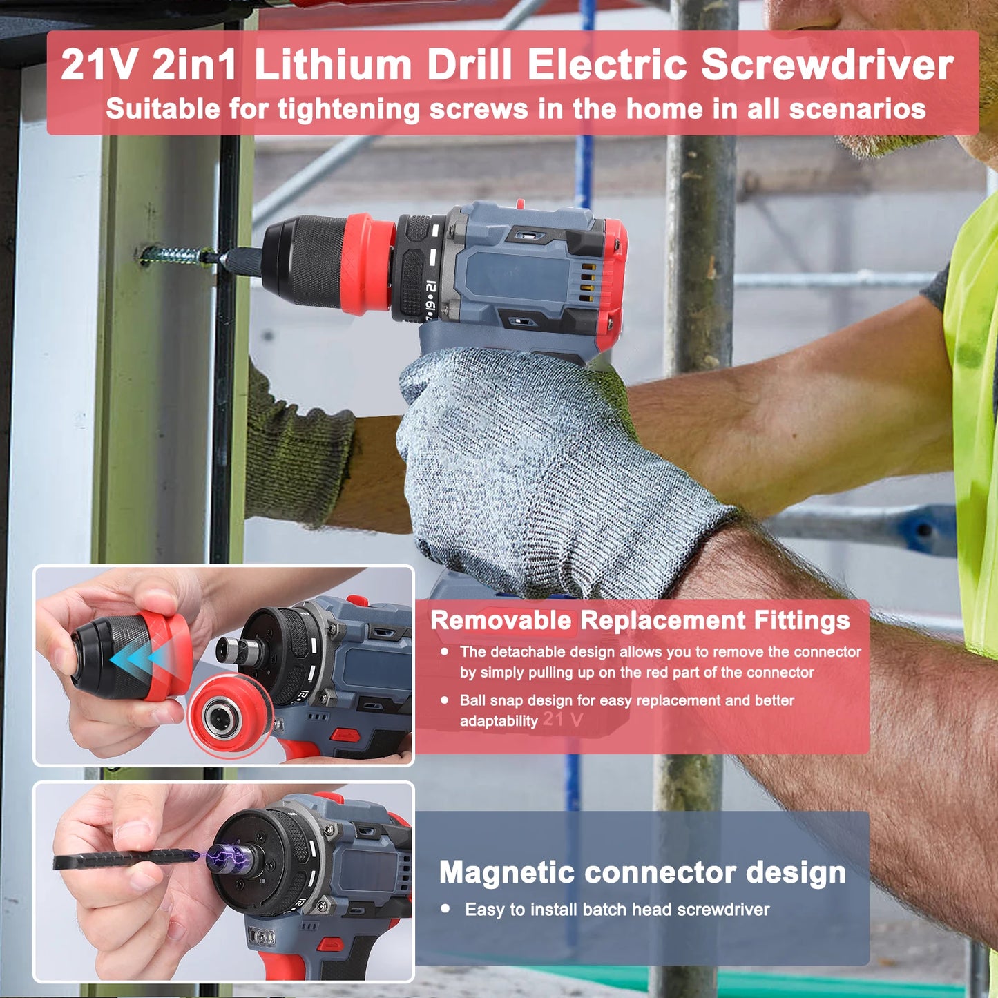 2in1 Akku-Elektroschrauber Bohrer Bürstenloser Motor 45/55 Nm Drehmoment Stufenlose Geschwindigkeitsregelung Hand-Lithium-Treiber-Bohrmaschine