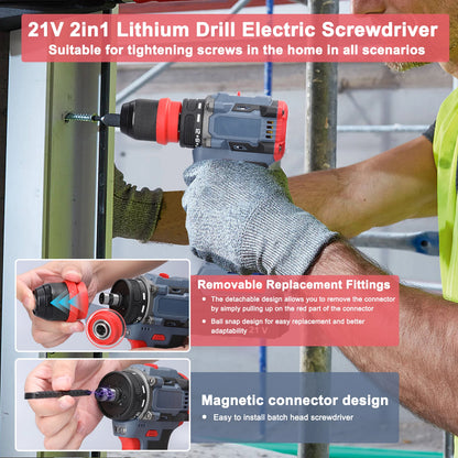 2in1 Akku-Elektroschrauber Bohrer Bürstenloser Motor 45/55 Nm Drehmoment Stufenlose Geschwindigkeitsregelung Hand-Lithium-Treiber-Bohrmaschine