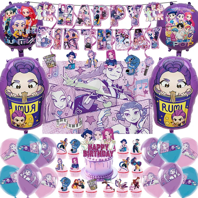 K Pop Dämonenjäger Party Ballon Kind Mädchen Alles Gute zum Geburtstag Party Dekoration Set 1-9. Nummer Ballon Banner Hintergrund Babyparty.