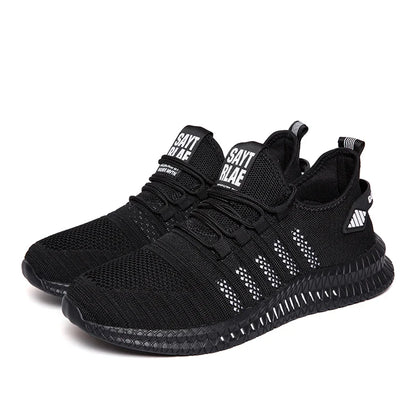 Men's sneakers lace-up flying woven through casual shoes vulcanized lightweight flat comfortable running shoes plus size 48.