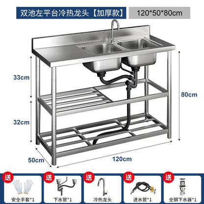 Free Standing Whole Body 100% Stainless Steel 304 Vegetables Wash Basin Kitchen Sink Pool with Bracket and Board