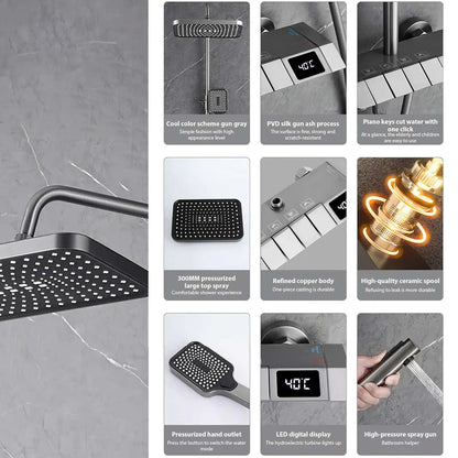Bathroom Shower Faucet Set 4 Functions Digital Display Shower Thermostat Hot Cold Showers Mixer Pressure Discharge Copper Taps