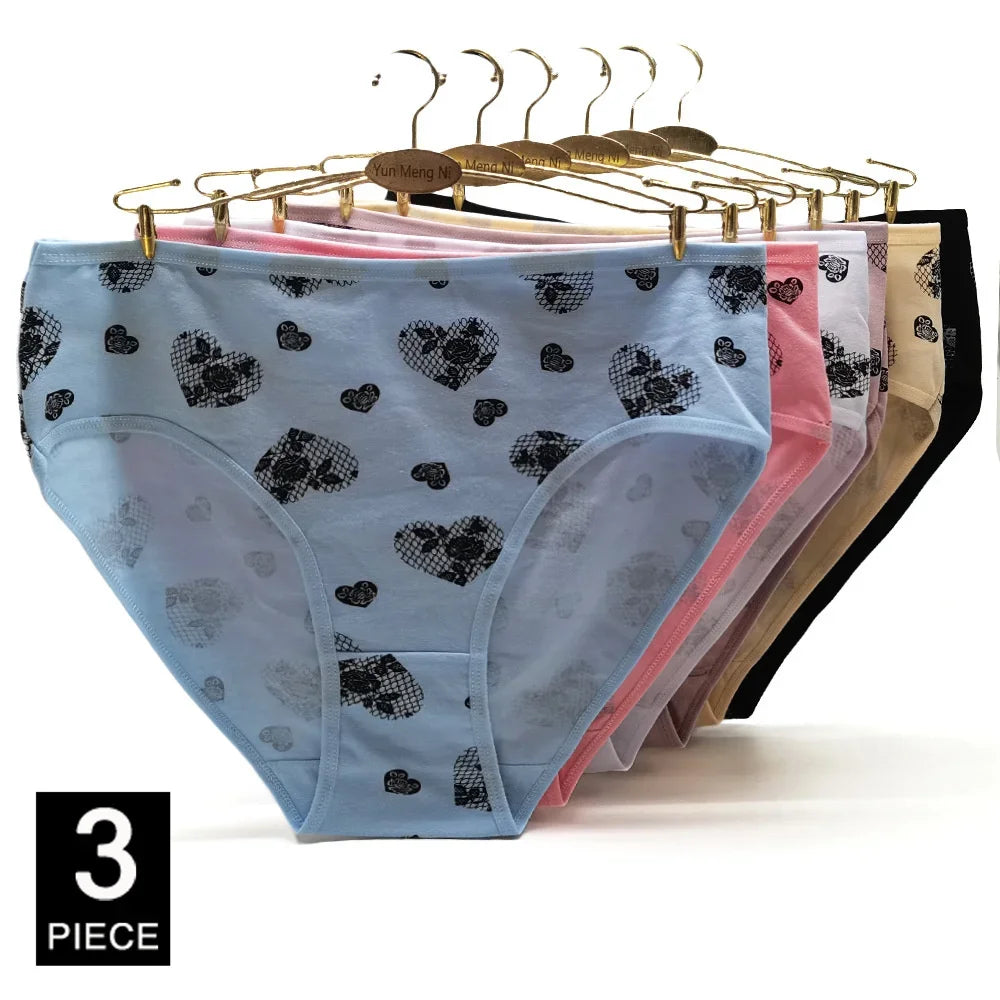 Women Panties Cotton Underwear Plus Size Briefs Female Knickers Lady Lingerie Girl intimate Underpants 3 Pieces/lot.