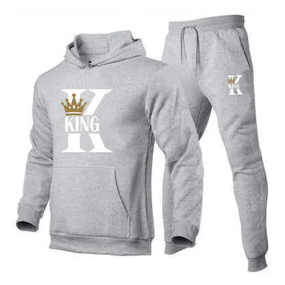 King Print hoodie suit men s casual sportswear fashionable spring and autumn jogging pullover sportswear sweatpants.