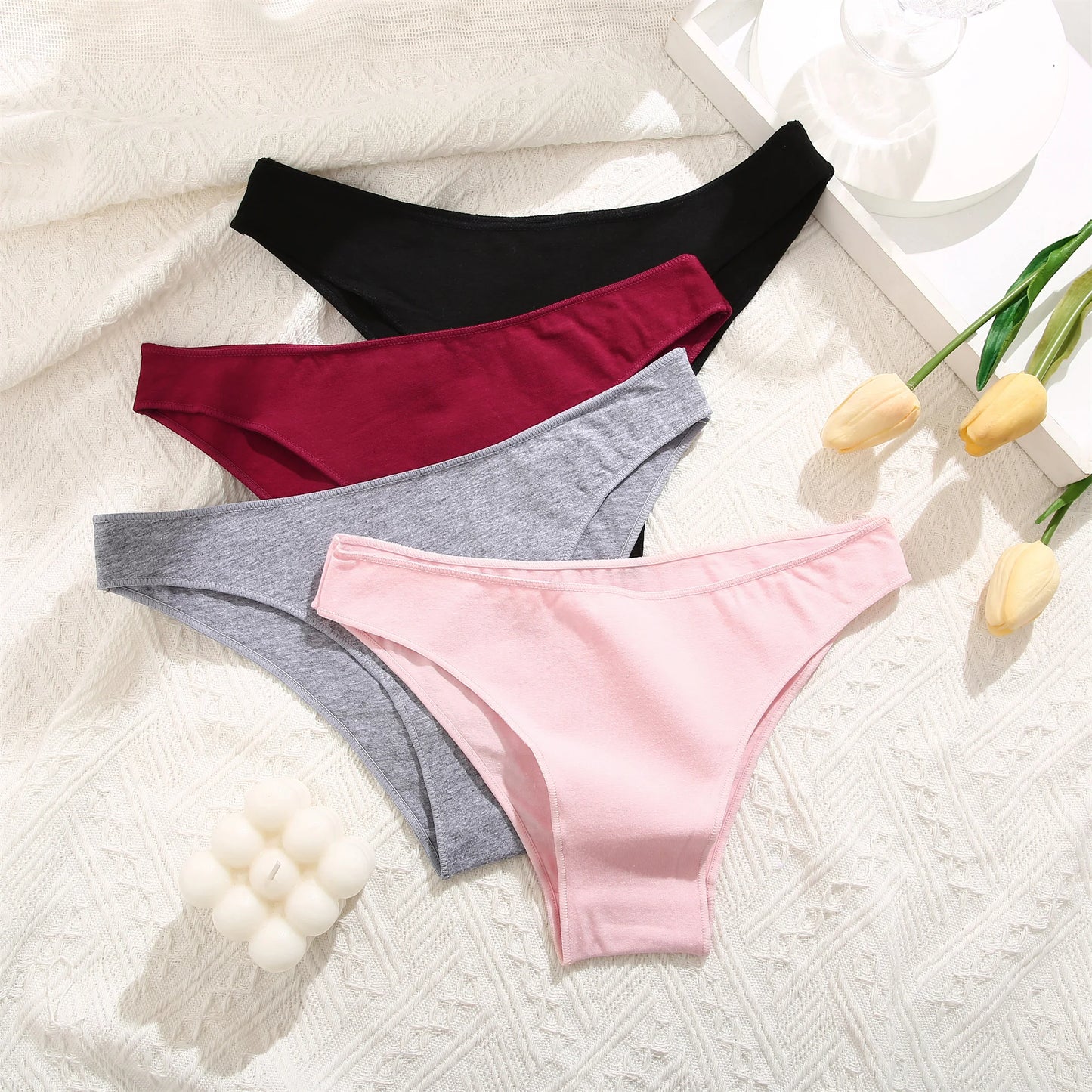 4PCS Seamless Cotton Panties Women Solid Color Briefs Sexy Low Waist Underpants Female Breathable Underwear Ladies Stretch Panti.