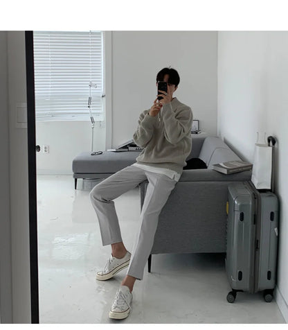 Half Zipper Sweater Men's Autumn and Winter Japanese Retro Korean Lapel Sweater Loose Casual Thread Trend