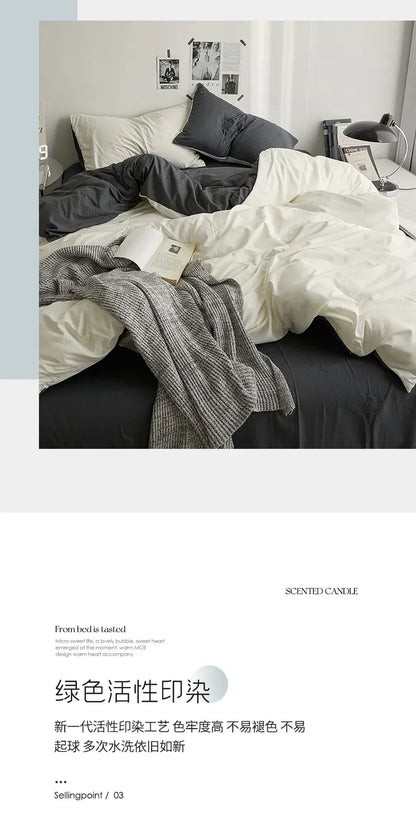 High Quality Solid Color Double Washed Cotton Bedding 4 Pieces Set Student Dormitory Bed Linen Duvet Set Bed Suit.