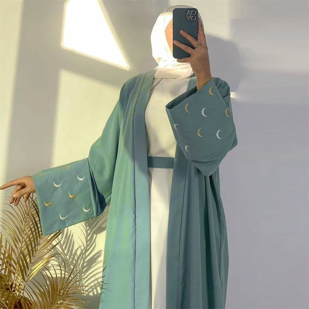 Ramadan Abayas For Women Moon Embroidered Kimono Abaya Dubai Luxury 2025 Islam Muslim Kaftan Modest Dress Kebaya Damen Caftan.