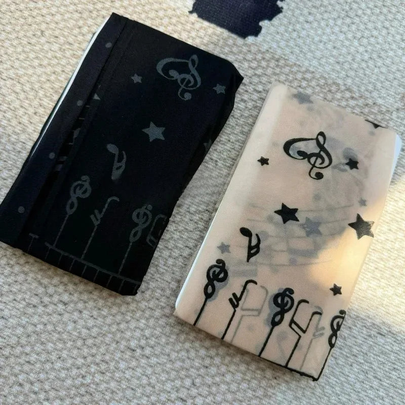 Women Personalized Stocking Gothic Music Notes Print Tights Thin High Elasticity Black Skin Leggings Spicy Girls Y2K Hosiery