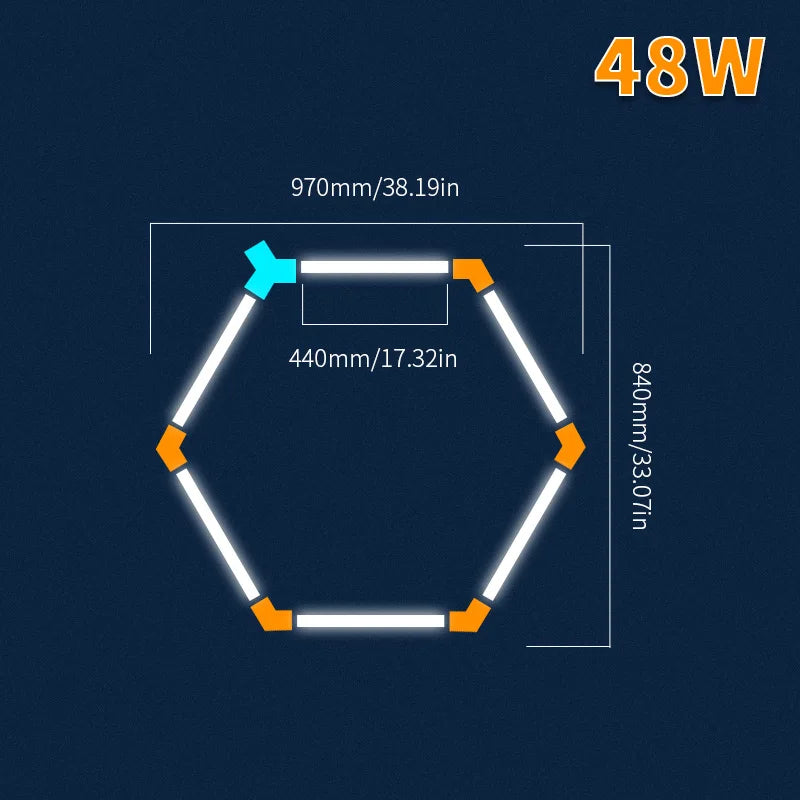 Hexagon LED lighting Ceiling Light Honeycomb Tube for BarberShop Car Garage Workshop Auto Body Repair LED Light 6500K.
