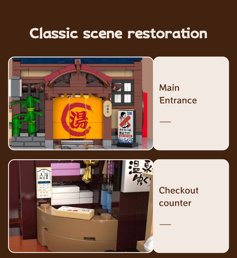 Cada Japanese Sushi HouseBricks Shop LED Japanese Steamed Bun House Building Blocks Summer Cafe cada Toy Street View Series set.