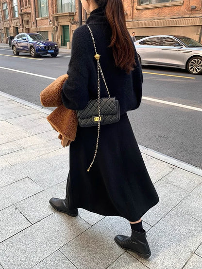 Thick Hepburn Style Woolen Pleated Skirt High Waist Slimming Casual Half Skirt Women Autumn Winter Unique Long Skirt