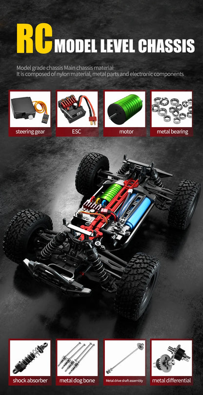 Teeggi 16101 /16102 PRO 1:16 High Speed RC Car With LED Light Drift 70KM/H 4WD RC Off-Road Car Monster Truck Toy For Kid Gifts