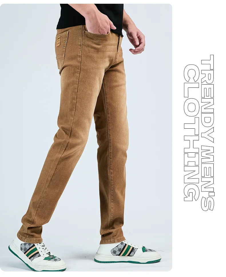 2025 Autumn Men's White Slim Fit Straight Jeans Casual Stretch Denim Pants Comfortable Fashion Streetwear Male Brand Clothing