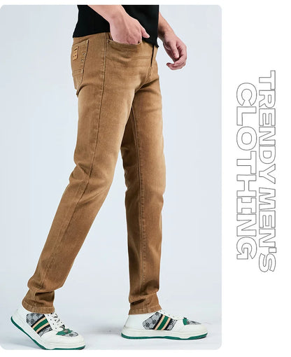 2025 Autumn Men's White Slim Fit Straight Jeans Casual Stretch Denim Pants Comfortable Fashion Streetwear Male Brand Clothing