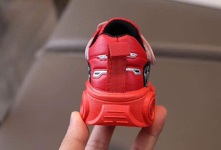 Diseny Kids'Casual Shoes Led Light Car Club Cartoon PU Leather Spring Shoes For Children Anti-slip Red Blue Shoes Size 21-30.