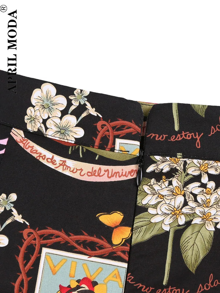 Cotton Y2K Summer Mini Skirts Women Harajuku Pencil Beach Streetwear Vintage Black Floral Print Short A Line Skirt Falda Corta.