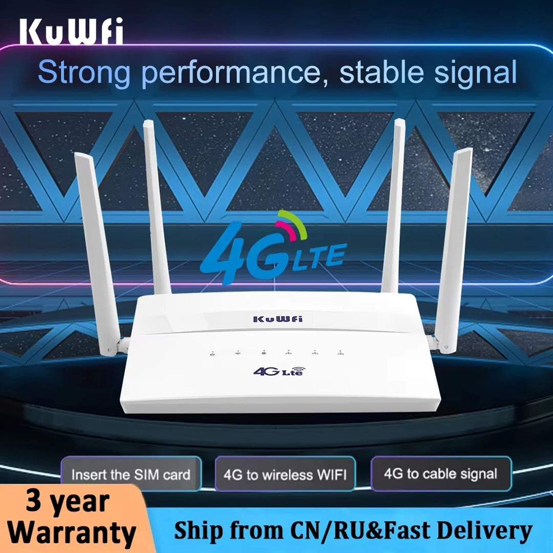 KuWFi 4G LTE Router 750Mbps Home Hotspot Support 32 Users Wifi Router LAN WAN Roteador 2.4G 5.8G Dual Band With SIM Card Slot.
