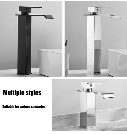 Black waterfall hot and cold faucet wash basin countertop basin bathroom cabinet splash proof basin faucet kitchen