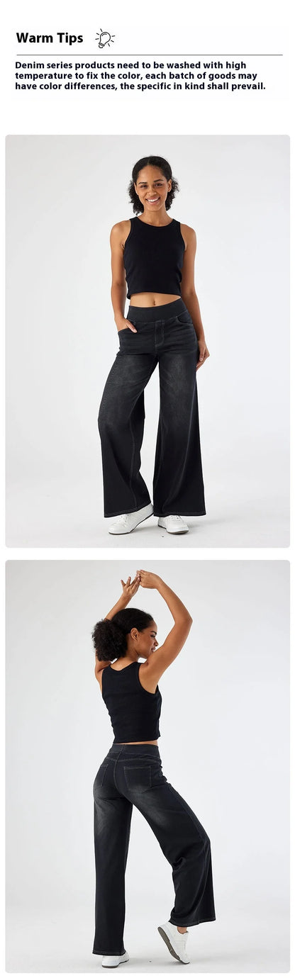 Women's New Large Size Denim Wide-Legged Trousers American High-Waisted Thin Straight Loose Casual Trousers Casual Jeans.