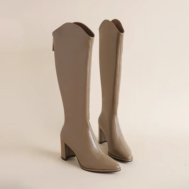 Plus Size 34-43 New Women Boots Zipper Thick High Heels Simple Thick High Heels Autumn Winter Boots Knee High Botas.