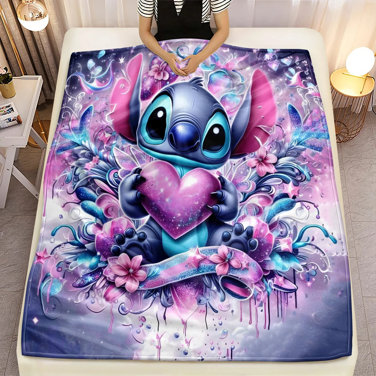 Lilo & Stitch, Stitch Printed Sofa Soft Warm Flannel Throw Blanket.Office,Camping,Picnic,Outdoors,Nap Cape,Bedroom Blankets..