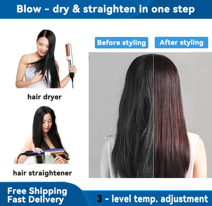 Professional 2-in-1 Hair Straightener & Dryer Combo - Negative Ion Heating Flat Iron with Display. Ideal for Home and Salon