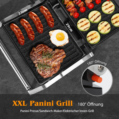 Aigostar contact grill, ceramic-coated, 30-minute timer. Panini grill and sandwich maker for sandwiches, steak, and toasters.