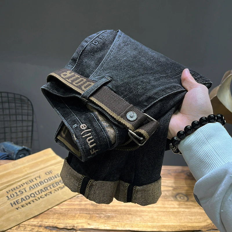 Tapered Jeans for Men's Clothing Autumn New Fashion Embroidered Korean Harem Pants Casual Stretch Black Denim Trousers.