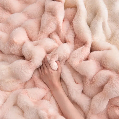 2024 new light luxury rabbit velvet four-piece set thickened warm milk velvet rabbit hair tie-dye bed sheet quilt cover.