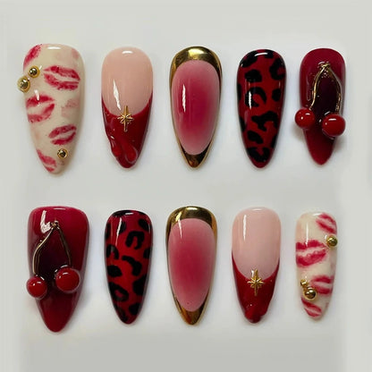 24Pcs False Nails Spicy Girl Silver Bow with Diamond Fake Nails with Glue Almond Press on Nails Black Cool Y2k Almond Nail Set