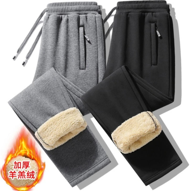 Winter Men's Cotton Fleece-Lined Sweatpant Men Plush Thick Lambswool Thermal Drawstring Trousers Casual Comfortable Sports Pants.