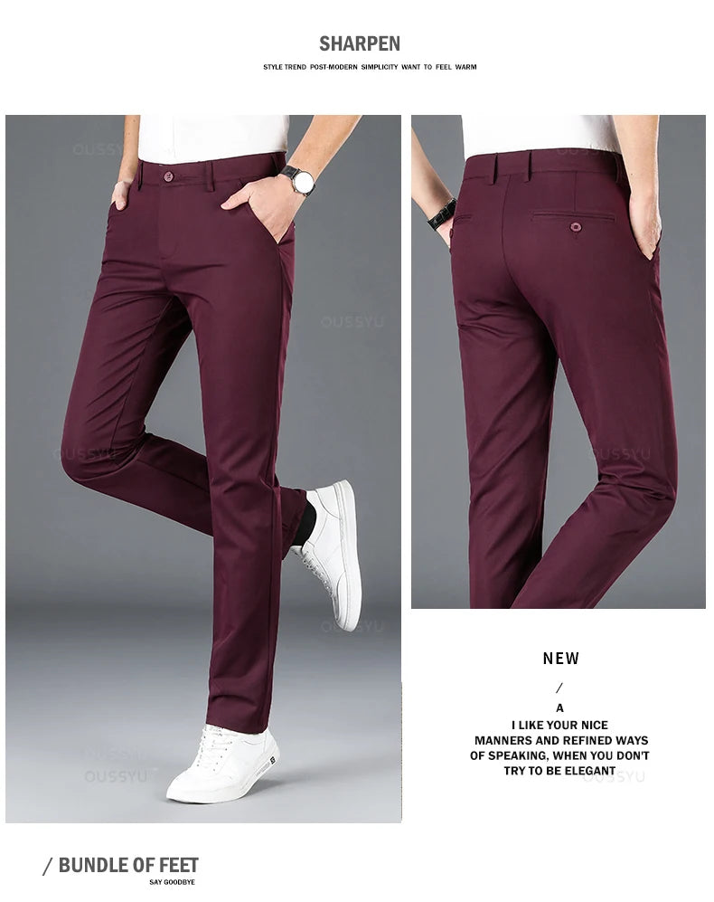2025 Spring Autumn New Men's Straight Casual Pants Business Fashion Khaki Grey Red Black Solid Color Trousers Plus Size 38 40.