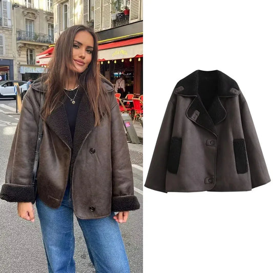 MUJER 2025 Frau Dicke Faux Leder Jacken für Frauen Herbst Winter Warme Mäntel Weibliche Demi-saison Plüsch Jacke Frauen Outer