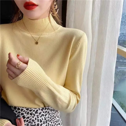 Herbst Winter Chic Bottom Pullover Frauen Mode Rollkragen Pullover Lose Langarm Gestrickte Jumper Weiche Warme Pull Femme Top