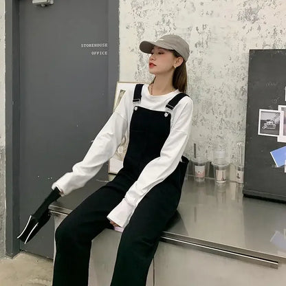 Jumpsuits Women Solid Retro Japanese Style Streetwear Denim Suspenders Trousers Harajuku Stylish Hip Hop Straight Overalls Teens