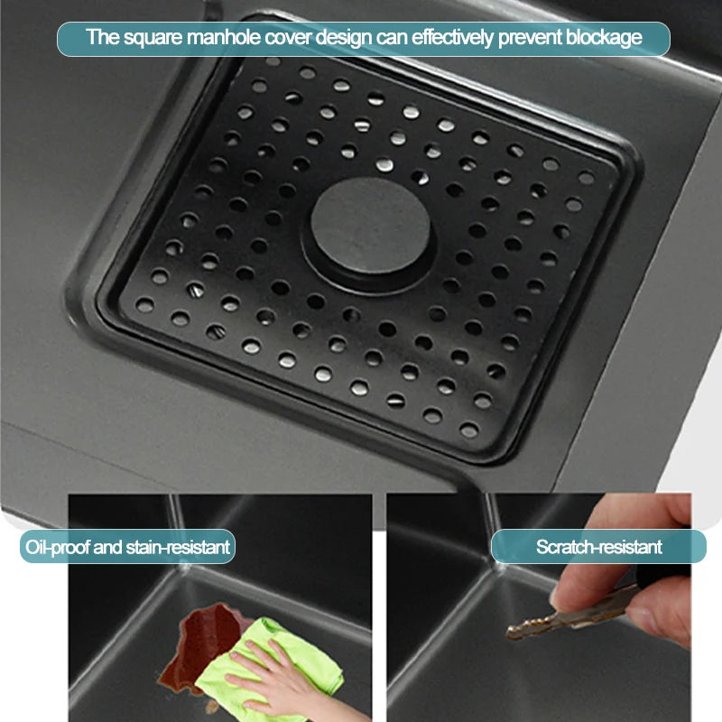 under the household sink    Black Stainless Steel Nano Undermount/Drop in Waterfall Single Bowl Kitchen Sink With Pull-Out Fauce