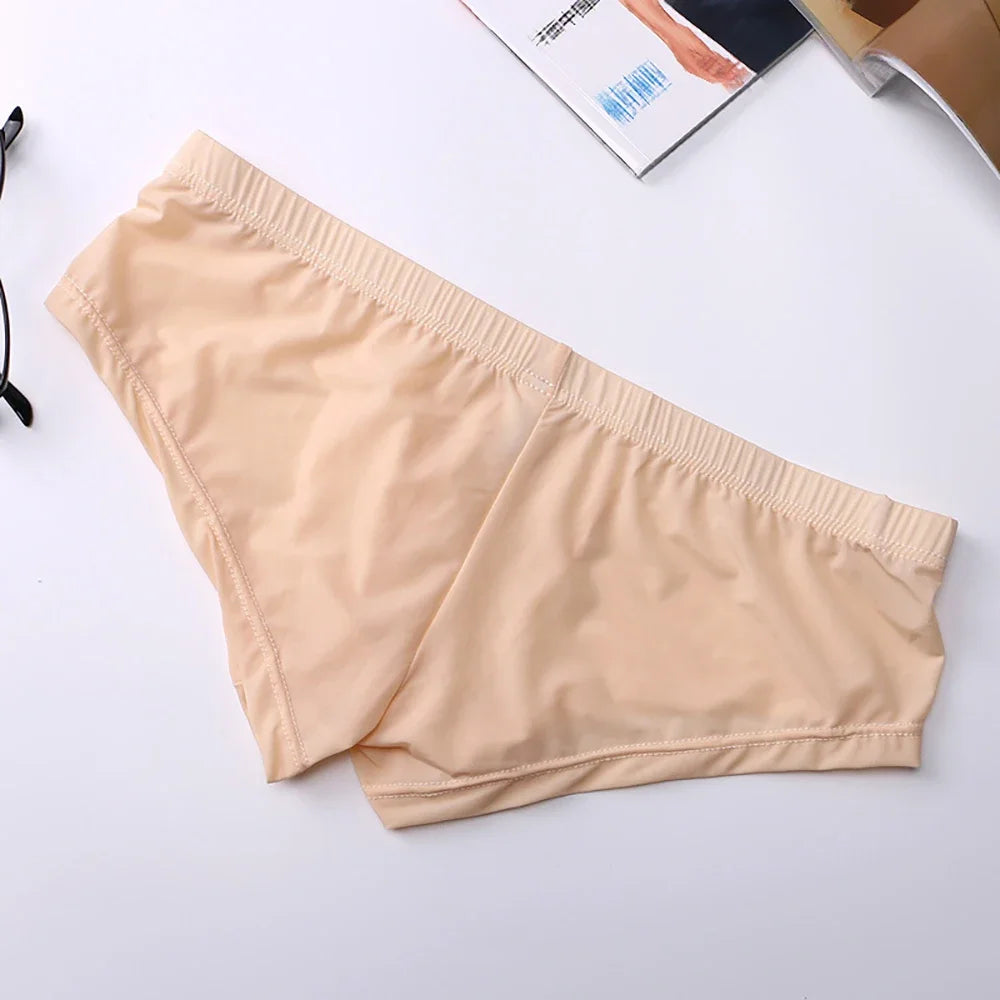 Men's Briefs Soft Breathable Silk Sexy Underwear Men's Hot Hips Up Transparent Jockstrap Sexy Colorful Undies Cueca.