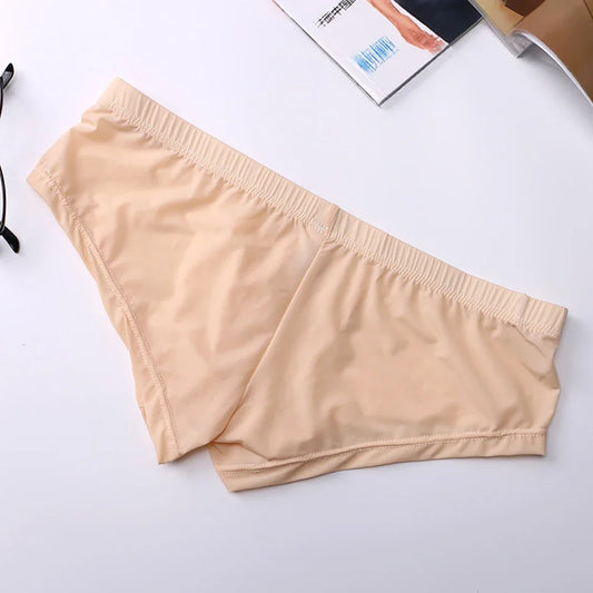 Men's Briefs Soft Breathable Silk Sexy Underwear Men's Hot Hips Up Transparent Jockstrap Sexy Colorful Undies Cueca.