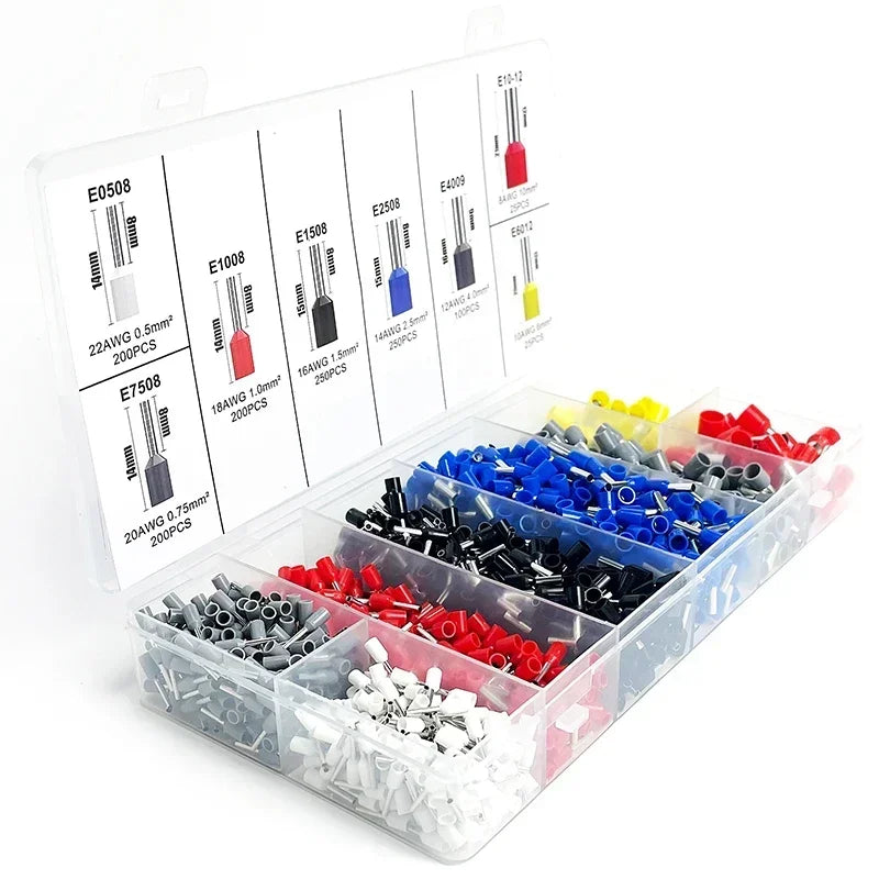 200–1900 Stück isolierte Anschlüsse für elektrische Rohre, VE-Rohr-Crimp-Anschlüsse, Drahtkabel-Anschluss, Aderendhülsen, Anschlussklemmen.