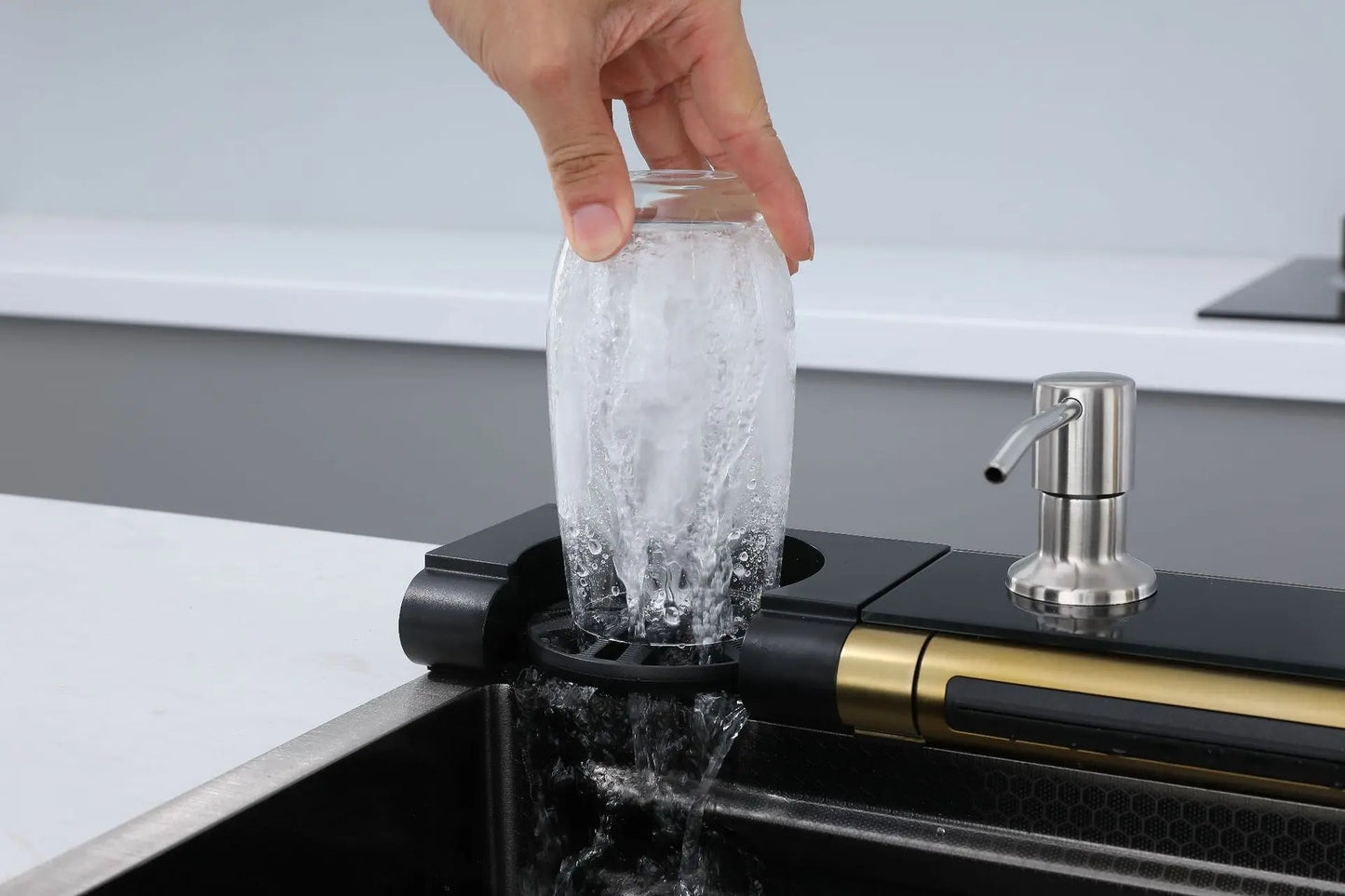 Golden Household Stainless Steel Waterfall Kitchen Sink MultiFunction Wash Vegetable and Dish Countertop Basin Large Single Slot