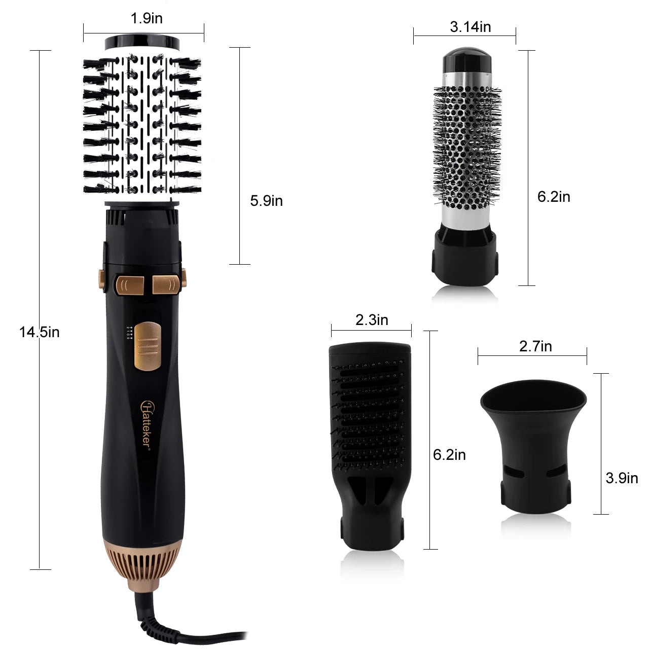 Hatteker EU 4-Head Hot Air Brush Hair Dryer Strong Wind Electric Straightener Curler Roller Comb Blower Styling Tool for Woman.