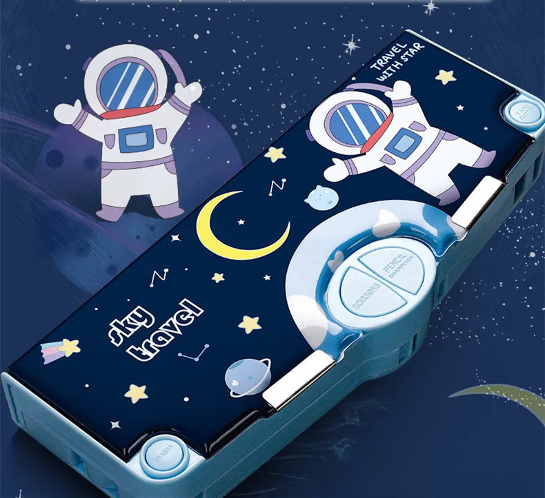 Mechanisches, verformbares, niedliches Federmäppchen mit Stifteinsatz, multifunktionaler Schlüsselschalter, Cartoon-Aufbewahrungsbox für Schule und Schreibwaren aus Kunststoff.