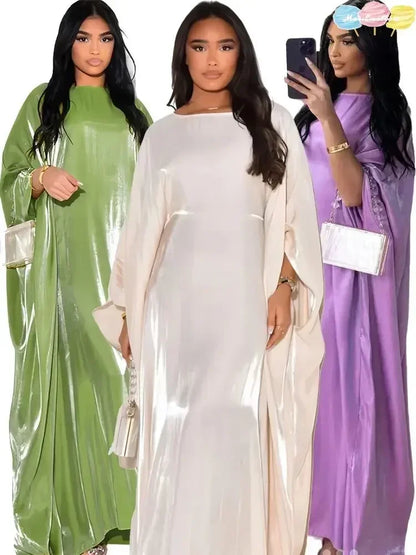 Summer Butterfly Batwing Satin Shiny Abaya Dubai Luxury 2024 Islam Muslim Maxi Kaftan Dress Kebaya Abayas for Women Vestidos.
