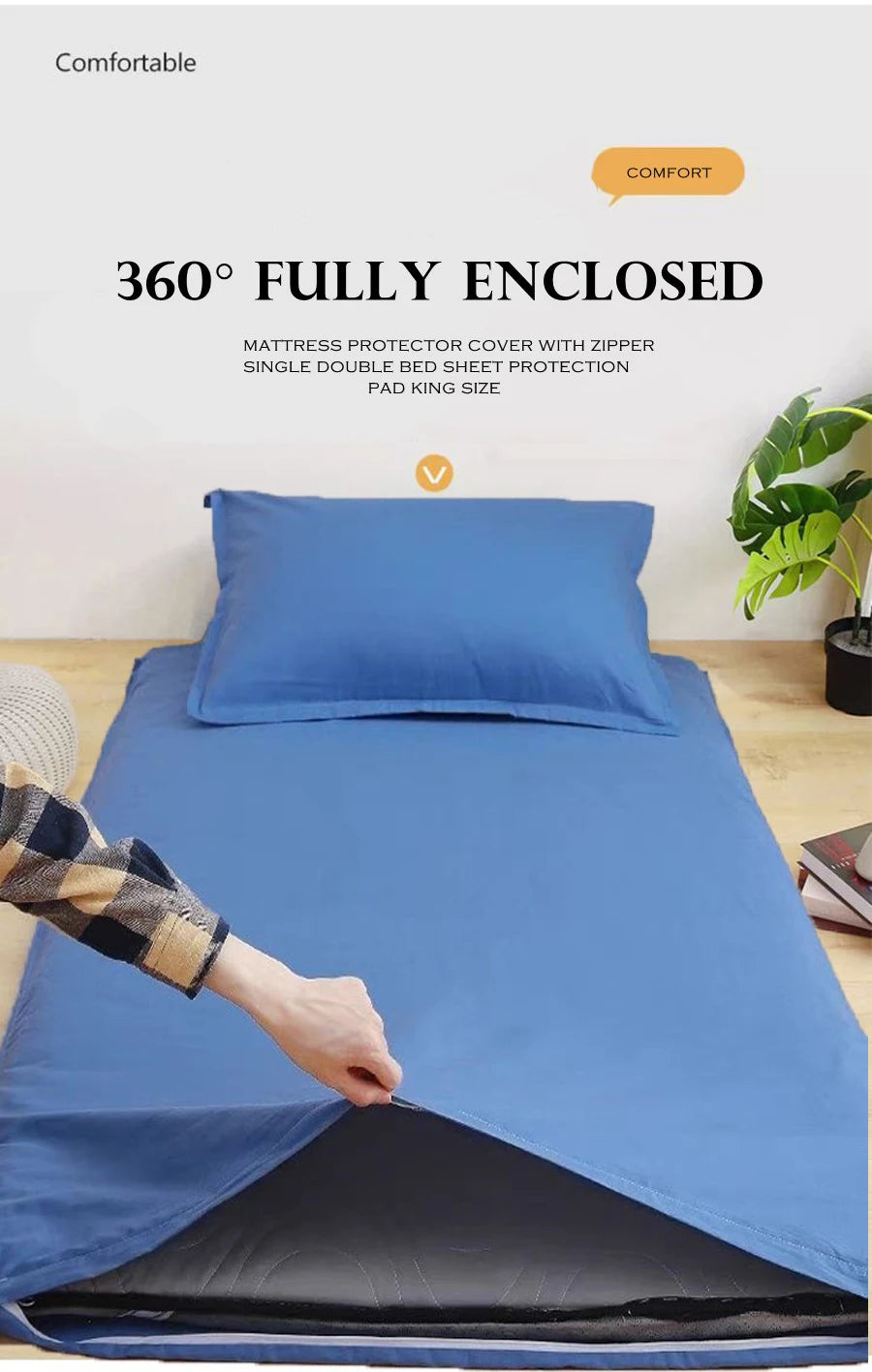 WOSTAR 360° fully enclosed with zipper mattress protector cover couple/child 150x190cm single double bed sheet protection pad.
