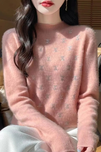 Temperament Fashion Autumn Winter New Sweaters Women Turtleneck Diamonds Long Sleeve Loose Pullovers Bottoming Shirt Knitted Top.