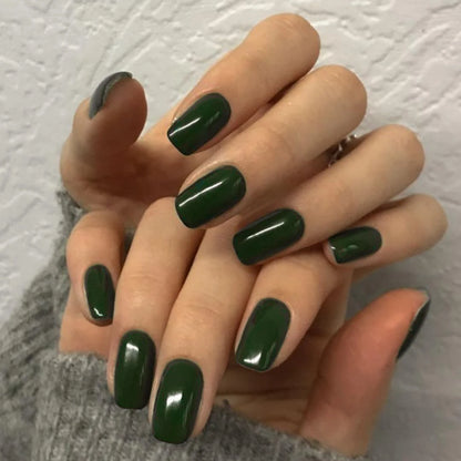 24PCS- wine red square fake nails, silver glitter inlay, exquisite elegance, fashion generous, suitable for dating, dinner