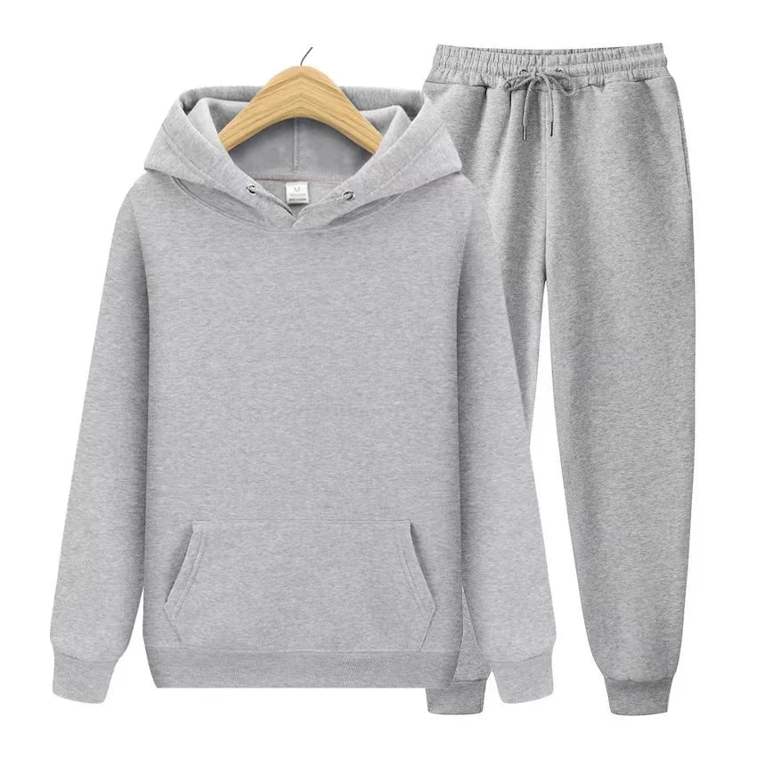 New Men Tracksuit Spring Autumn Two Pieces Sets Oversize Outfits Hooded Sweatshirts + Trouser Solid Sportswear Women Warm Suits.