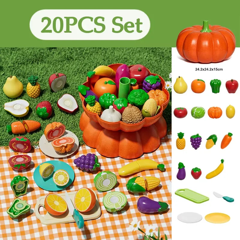 Kid Pretend Play Kitchen Toy Set Simulation Cut Fruit Vegetables Sensory Game Make Pizza Food Cook Girl Interactive Education To